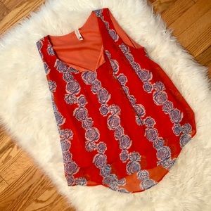 Orange / coral and blue beaded sleeveless tank